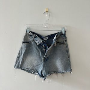 Super down fold over waist band denim shorts